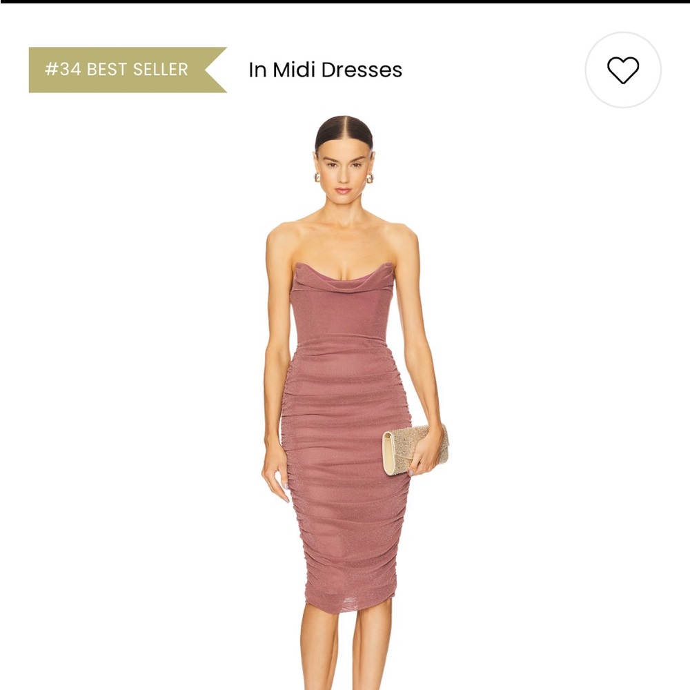 Michael Costello Strapless Ruched Midi Dress in Mauve Pink